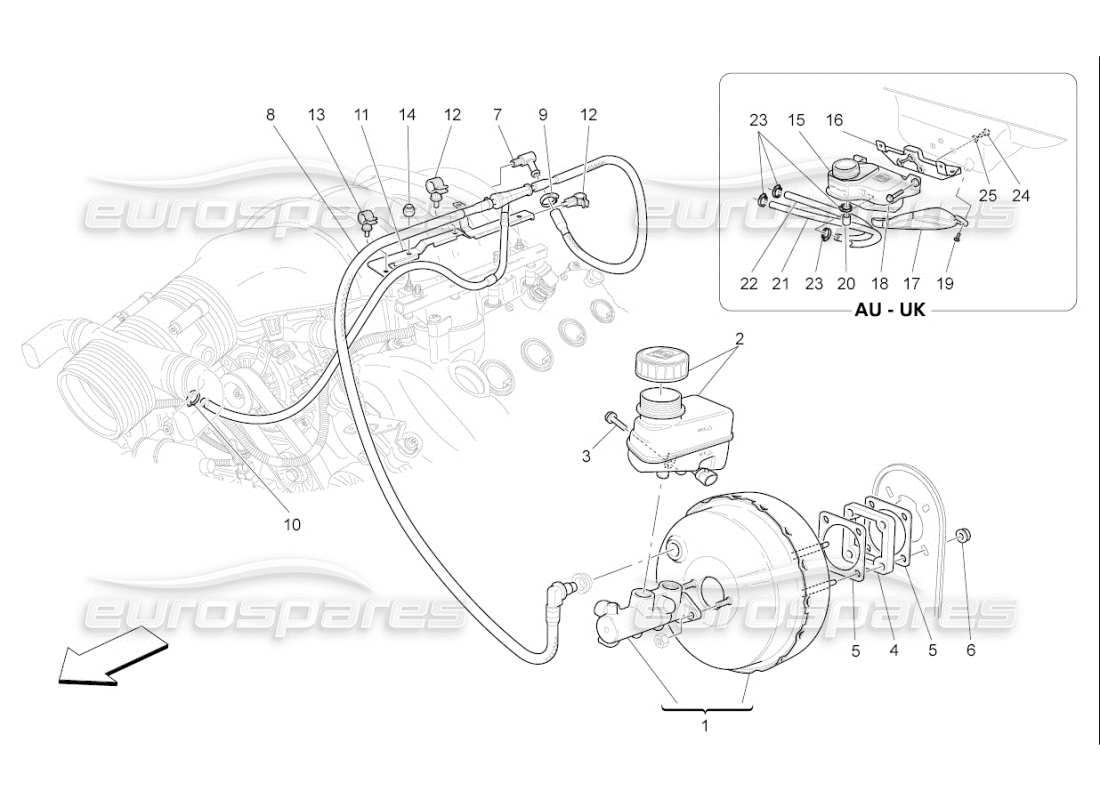 maserati qtp. (2009) 4.7 auto diagramma delle parti del servosistema freno