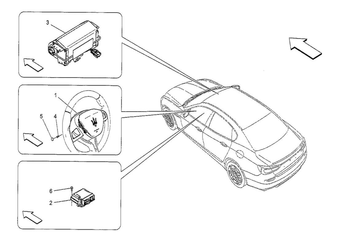maserati qtp. v8 3.8 530bhp 2014 diagramma delle parti del sistema airbag anteriore