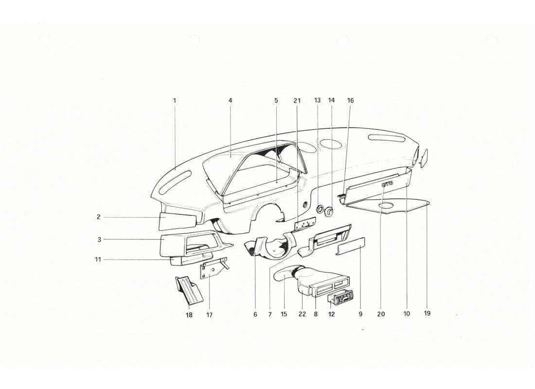 ferrari 208 gtb gts pannello degli strumenti diagramma delle parti