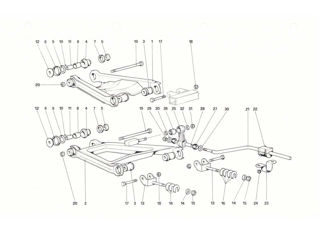 ferrari 208 gtb gts sospensioni posteriori - schema delle parti bracci trasversali