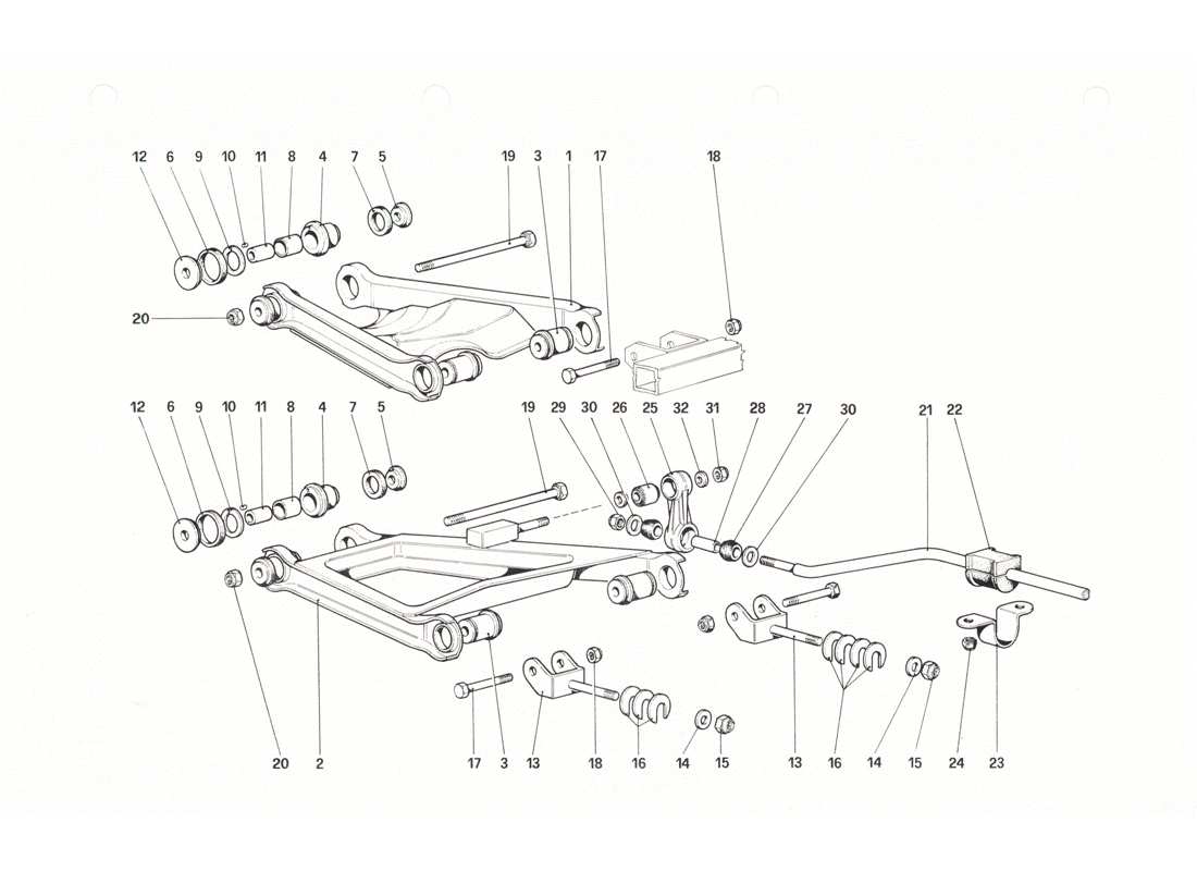 ferrari 208 gtb gts sospensione posteriore - bracci trasversali diagramma delle parti