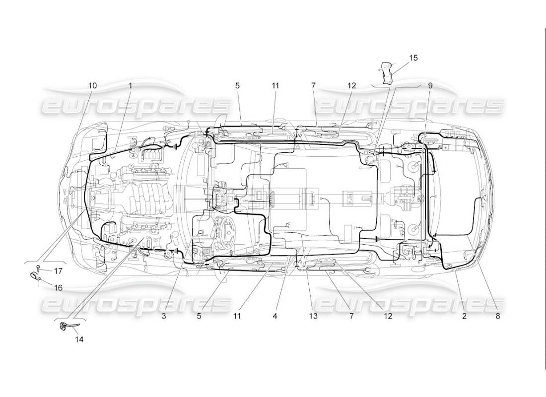 maserati qtp. (2009) 4.7 auto schema delle parti del cablaggio principale