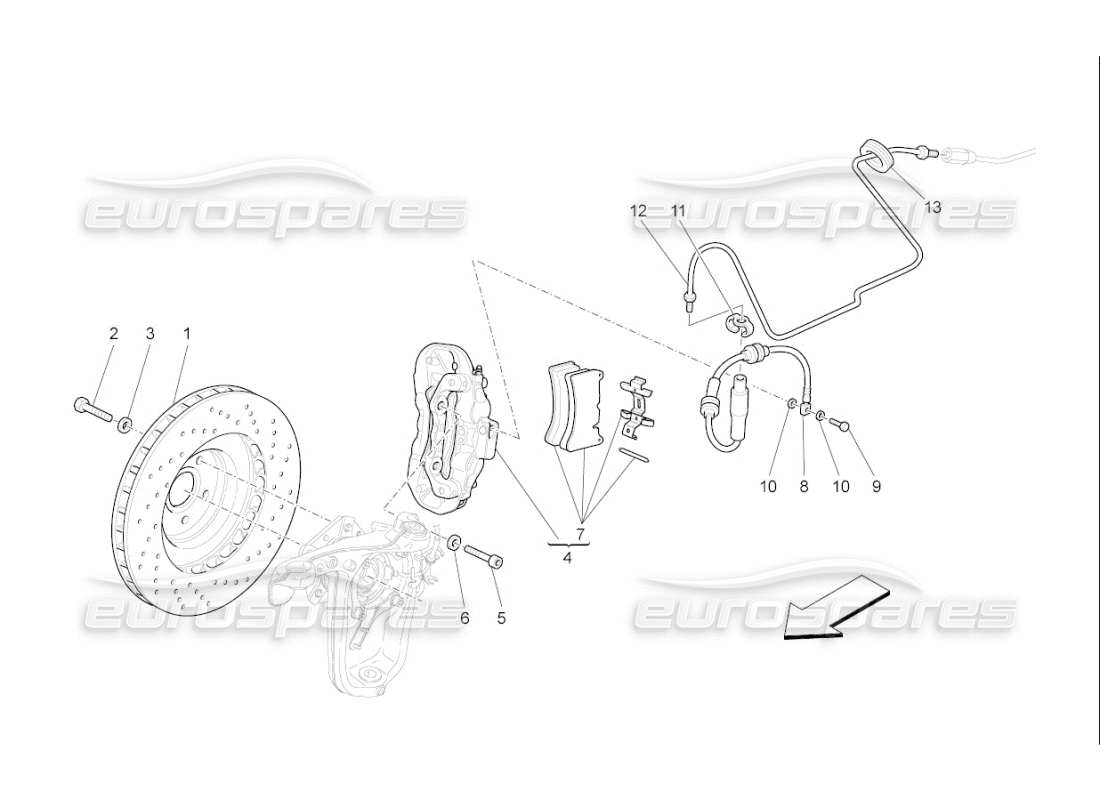 maserati qtp. (2010) 4.7 auto schema parziale dei dispositivi di frenatura sulle ruote anteriori