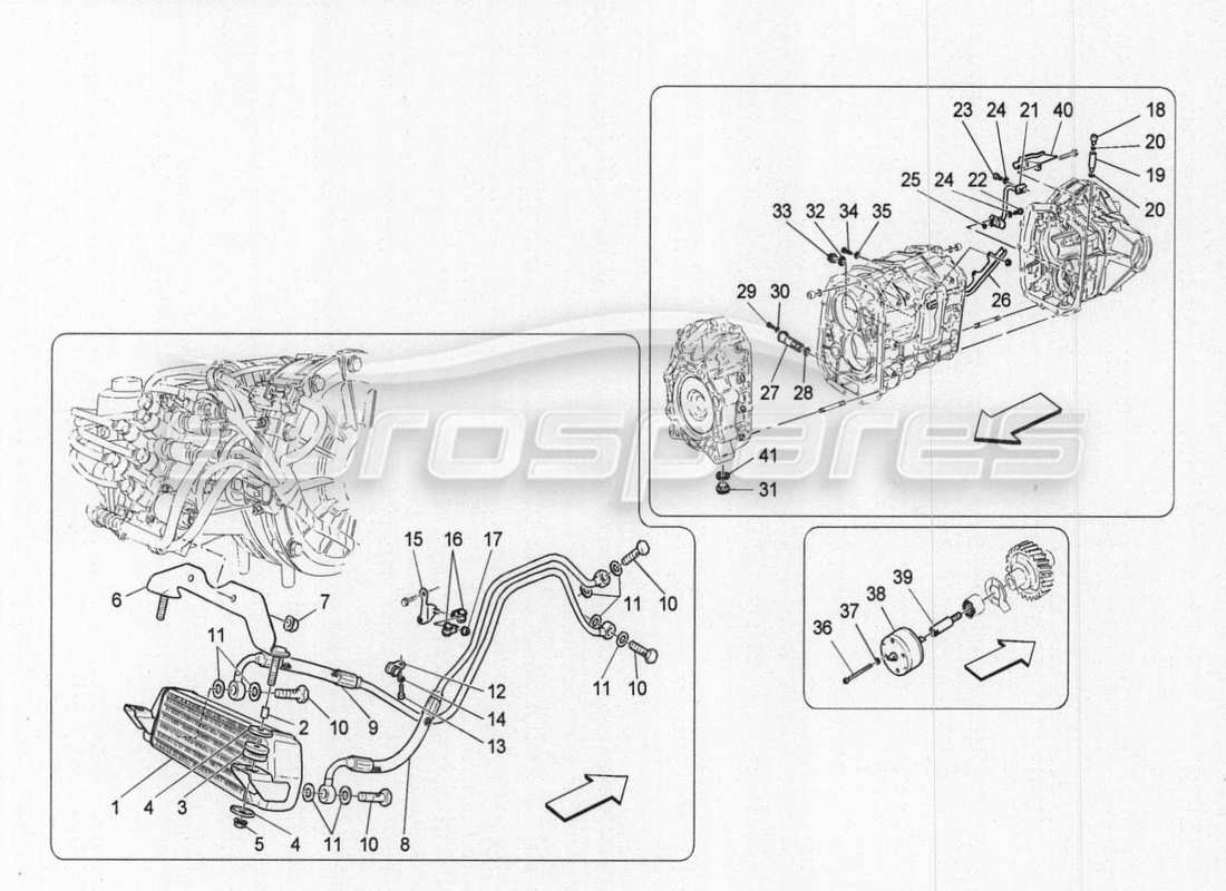 maserati granturismo special edition diagramma delle parti di raffreddamento dell'olio del cambio e della lubrificazione