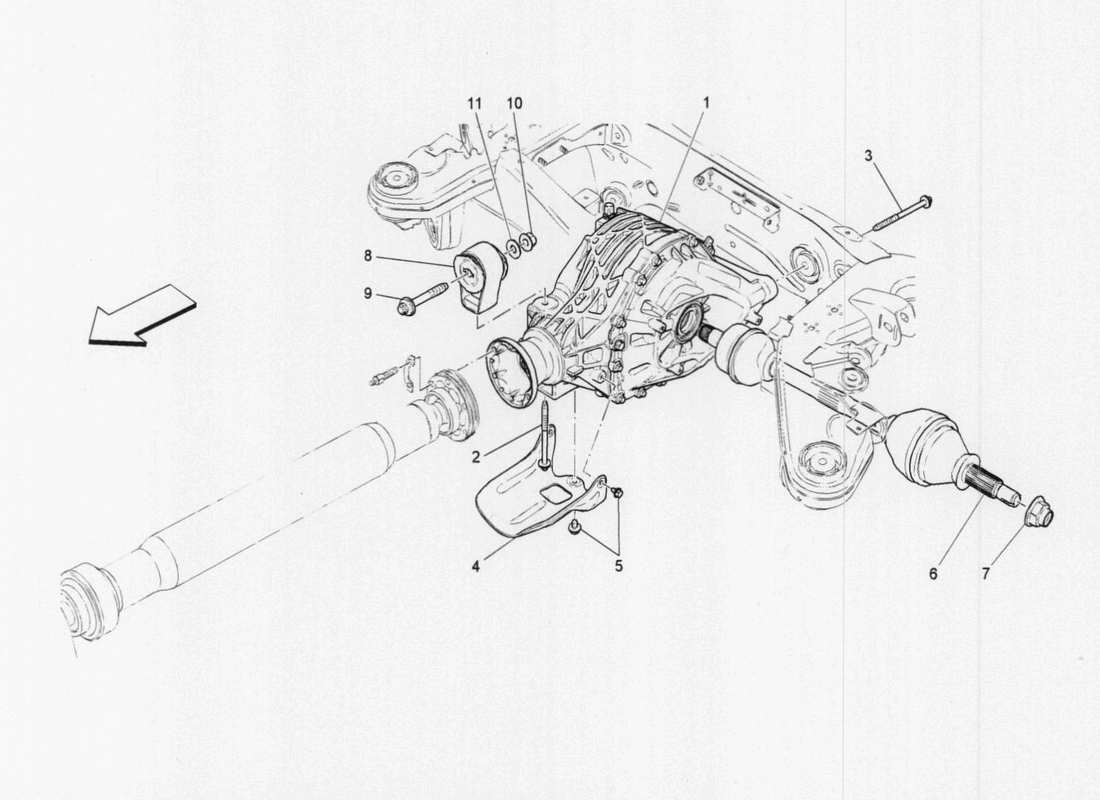 maserati qtp. v6 3.0 tds 275bhp 2017 diagramma delle parti del differenziale e dei semiassi posteriori