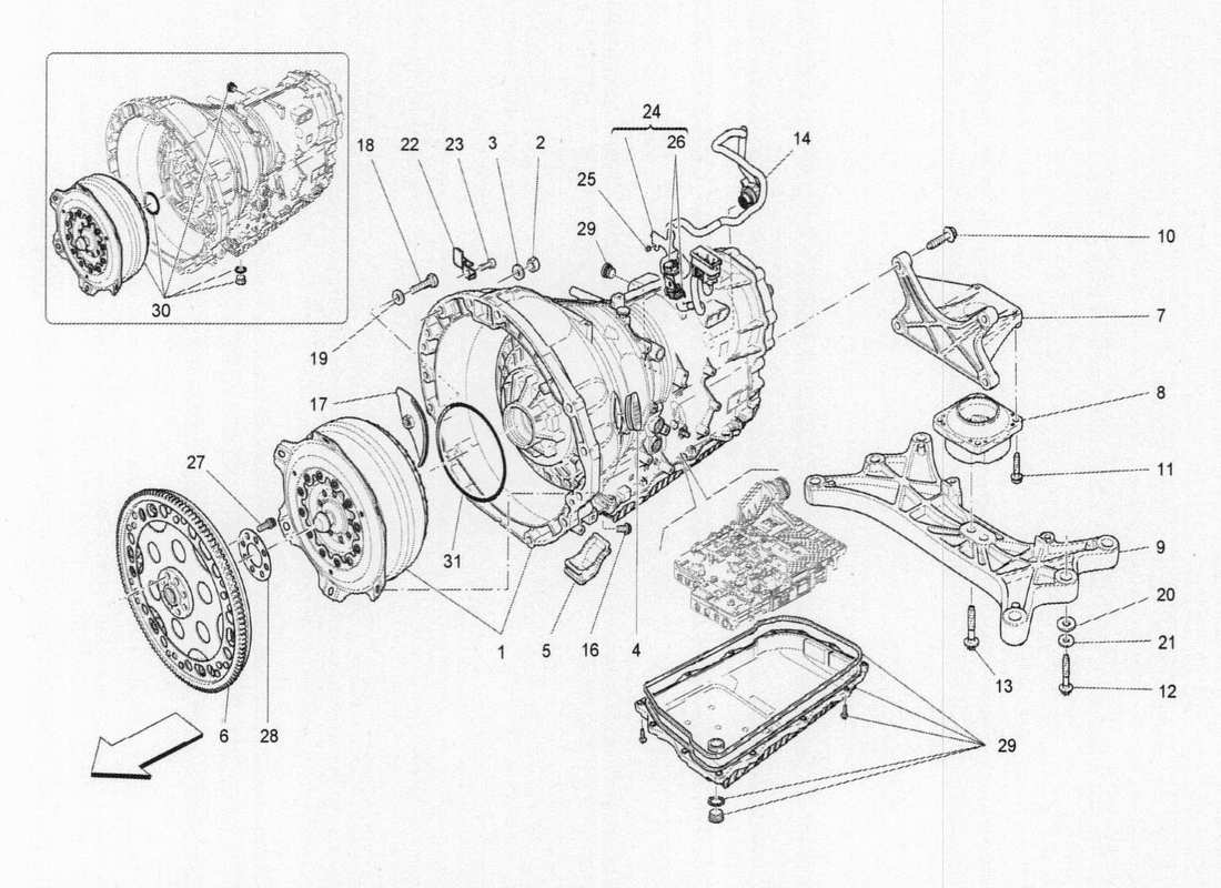 maserati qtp. v6 3.0 bt 410bhp 2015 schema delle parti dell'alloggiamento del cambio