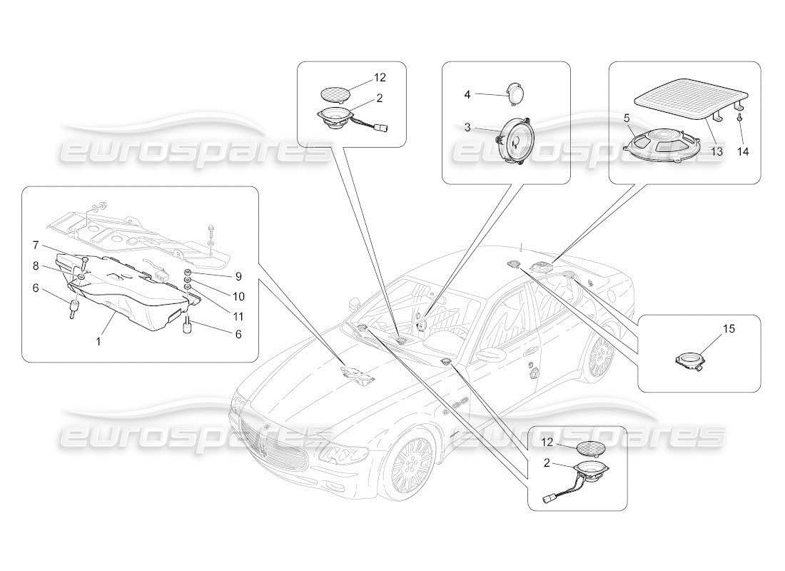 maserati qtp. (2011) 4.2 auto schema delle parti del sistema di diffusione del suono