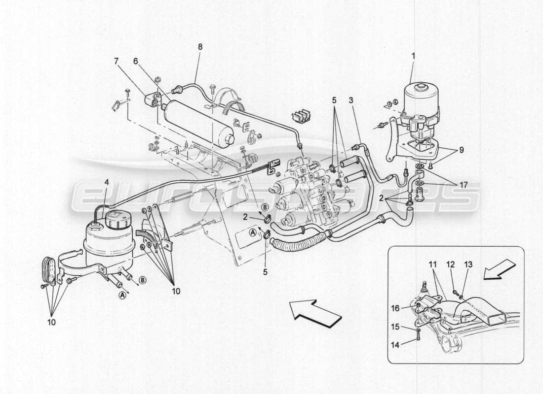 maserati granturismo special edition impianto idraulico di attivazione del cambio: serbatoio e pompa diagramma delle parti