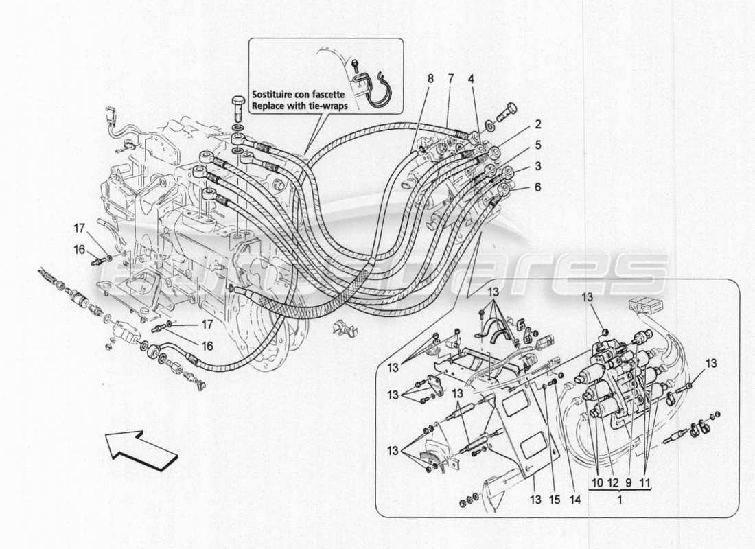 maserati granturismo special edition diagramma delle parti dell'unità di potenza dell'impianto idraulico di attivazione del cambio