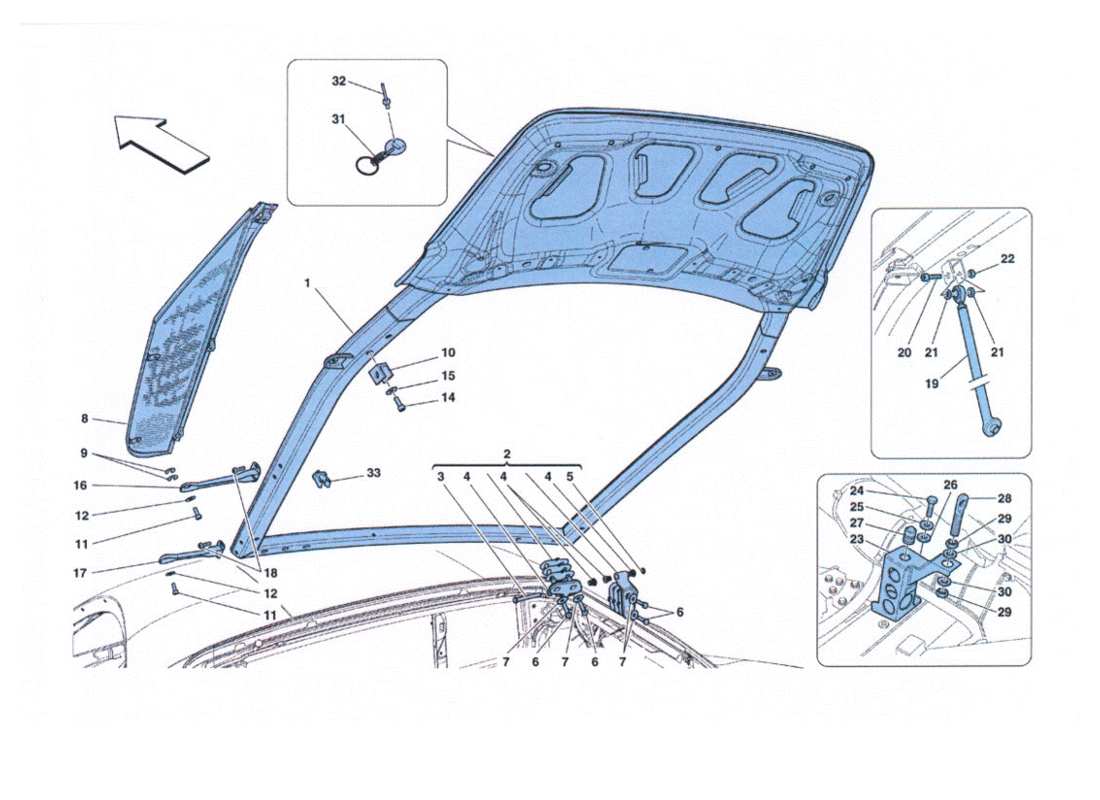 ferrari 458 challenge schema delle parti cofano motore