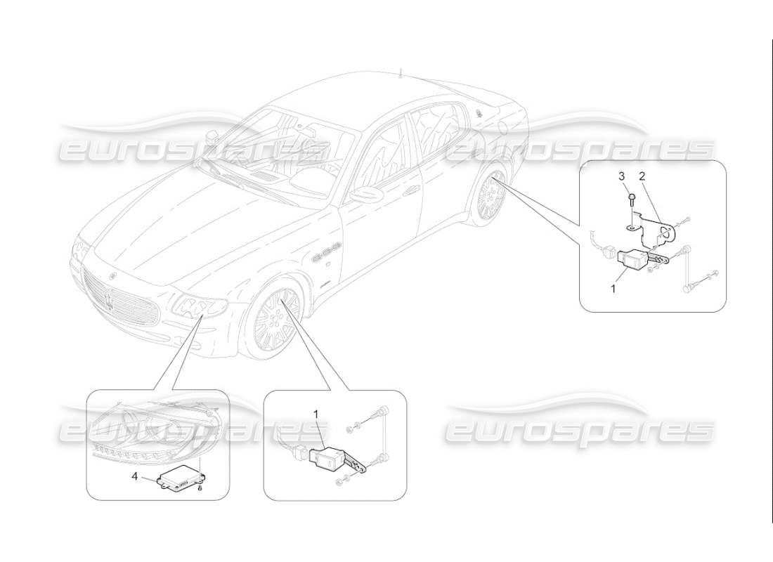 maserati qtp. (2009) 4.7 auto diagramma delle parti di controllo del sistema di illuminazione