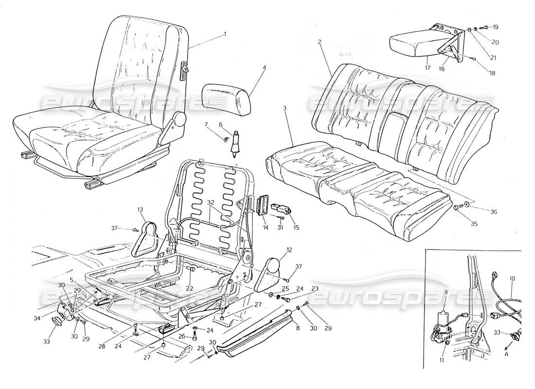 maserati 228 schema delle parti del movimento manuale per i sedili anteriori e posteriori