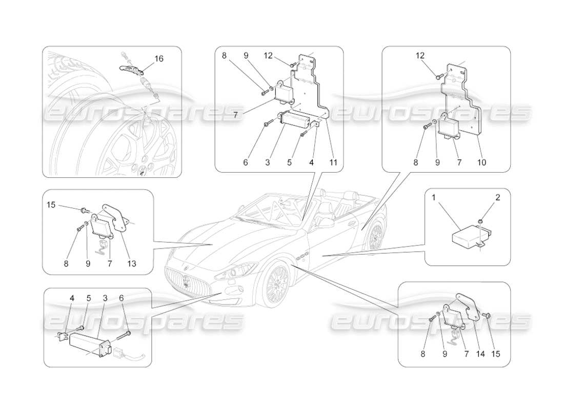 maserati grancabrio (2011) 4.7 sistema di monitoraggio della pressione dei pneumatici schema delle parti