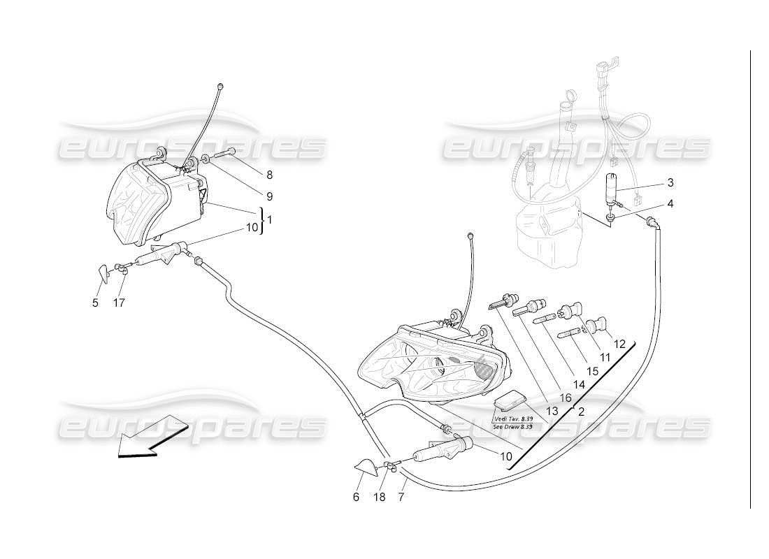 maserati qtp. (2007) 4.2 auto diagramma delle parti dei gruppi ottici
