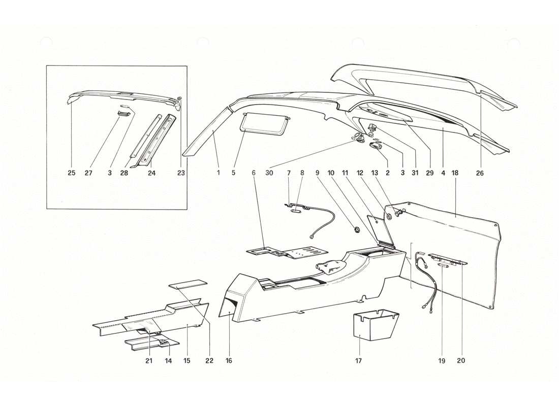 ferrari 208 gtb gts diagramma delle parti del tunnel e del tetto