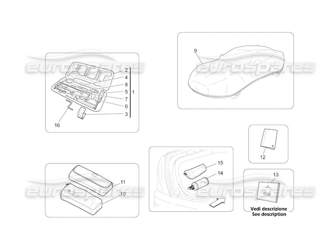 maserati grancabrio (2011) 4.7 accessori forniti diagramma delle parti