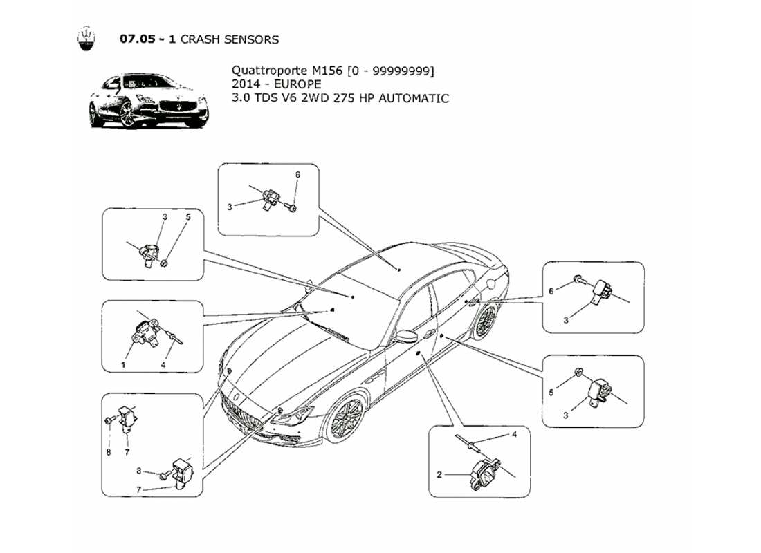 maserati qtp. v6 3.0 tds 275bhp 2014 diagramma delle parti dei sensori di collisione