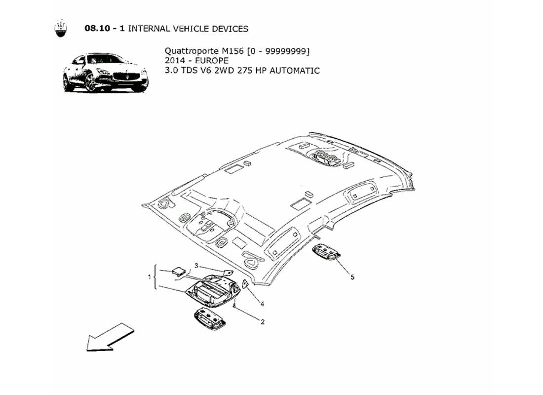 maserati qtp. v6 3.0 tds 275bhp 2014 diagramma delle parti dei dispositivi interni del veicolo