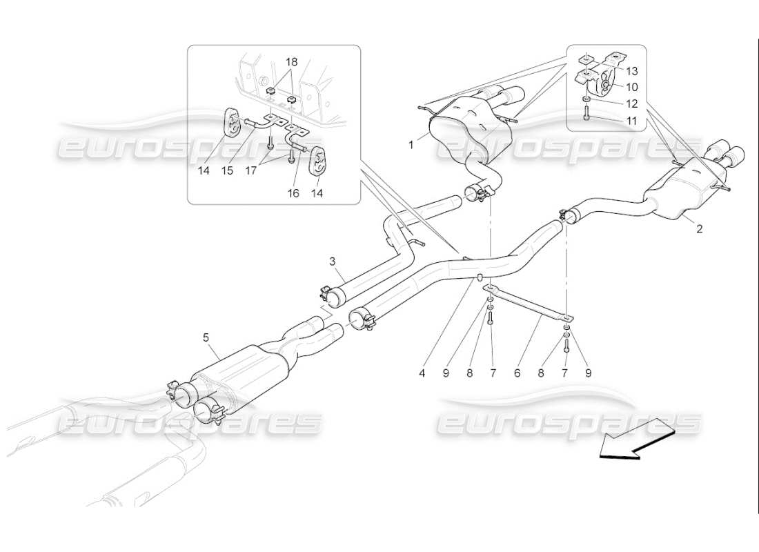 maserati qtp. (2009) 4.7 auto diagramma delle parti dei silenziatori