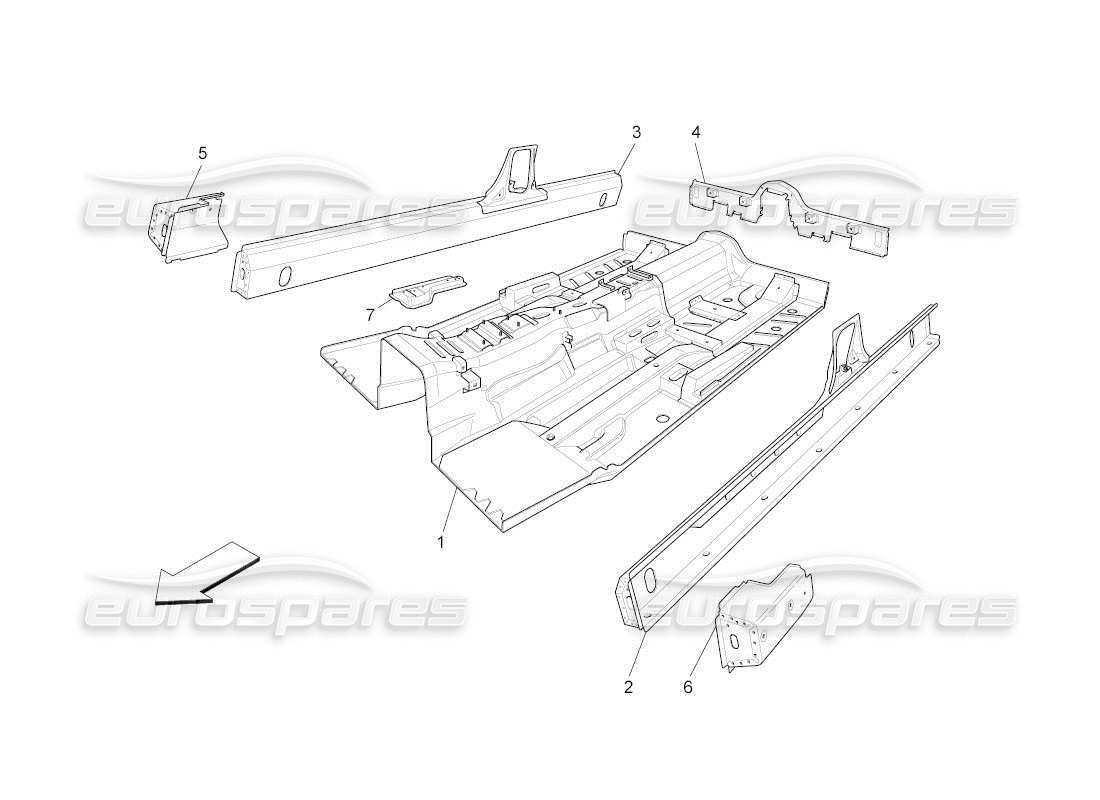 maserati qtp. (2011) 4.2 auto schema delle parti dei telai strutturali centrali e dei pannelli in lamiera