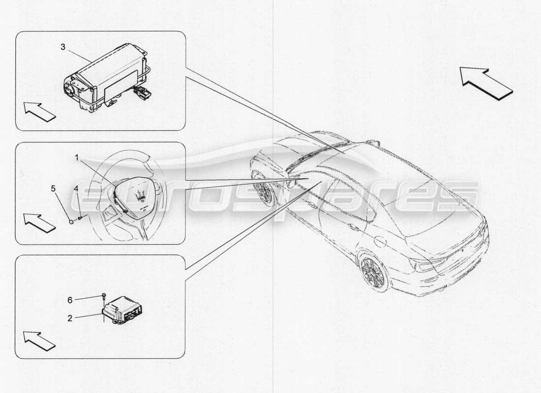 maserati qtp. v8 3.8 530bhp 2014 auto diagramma delle parti del sistema airbag anteriore
