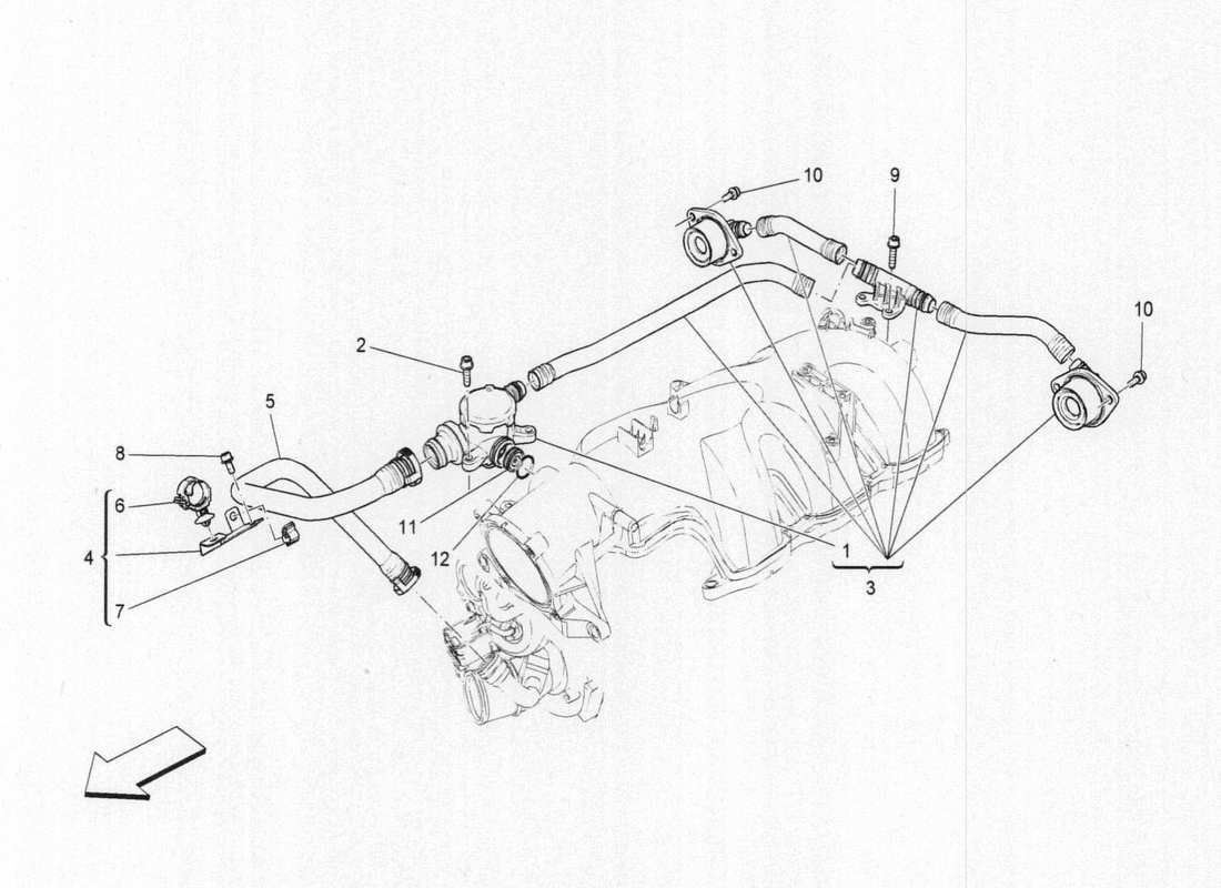 maserati qtp. v6 3.0 bt 410bhp 2015 diagramma delle parti del sistema di ricircolo dei vapori d'olio