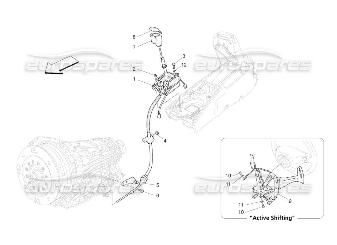 maserati qtp. (2010) 4.7 auto comandi del conducente per il diagramma delle parti del cambio automatico