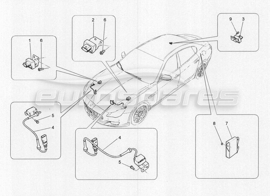 maserati qtp. v8 3.8 530bhp 2014 auto diagramma delle parti del controllo elettronico (sospensione).