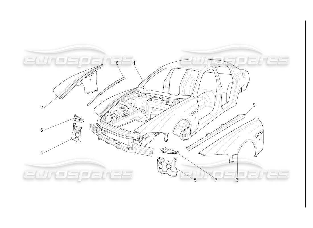 maserati qtp. (2007) 4.2 auto schema delle parti della carrozzeria e dei pannelli di rivestimento esterni anteriori