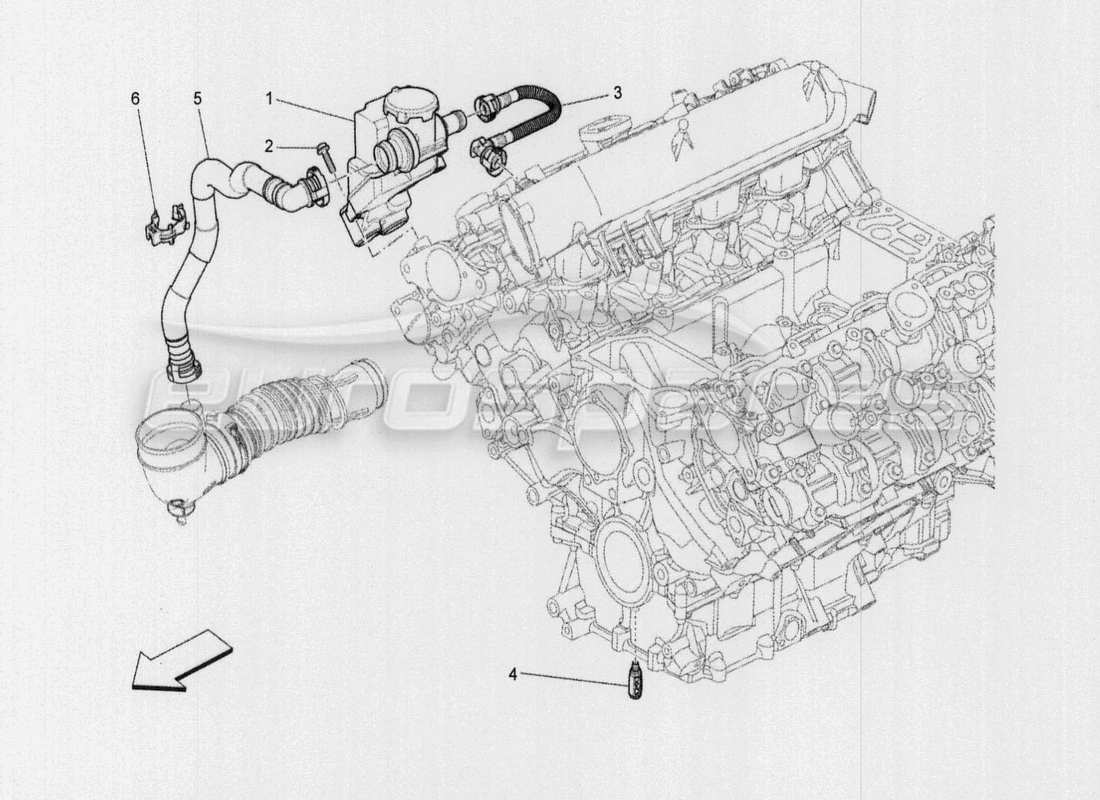 maserati qtp. v8 3.8 530bhp auto 2015 diagramma delle parti del sistema di ricircolo dei vapori d'olio