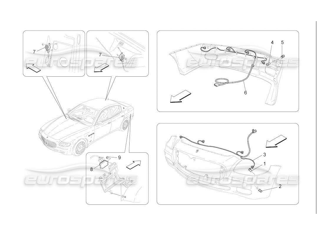 maserati qtp. (2007) 4.2 auto diagramma delle parti dei sensori di parcheggio