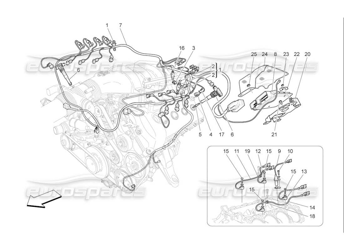 maserati qtp. (2009) 4.7 auto controllo elettronico: diagramma delle parti di controllo dell'iniezione e della fasatura del motore