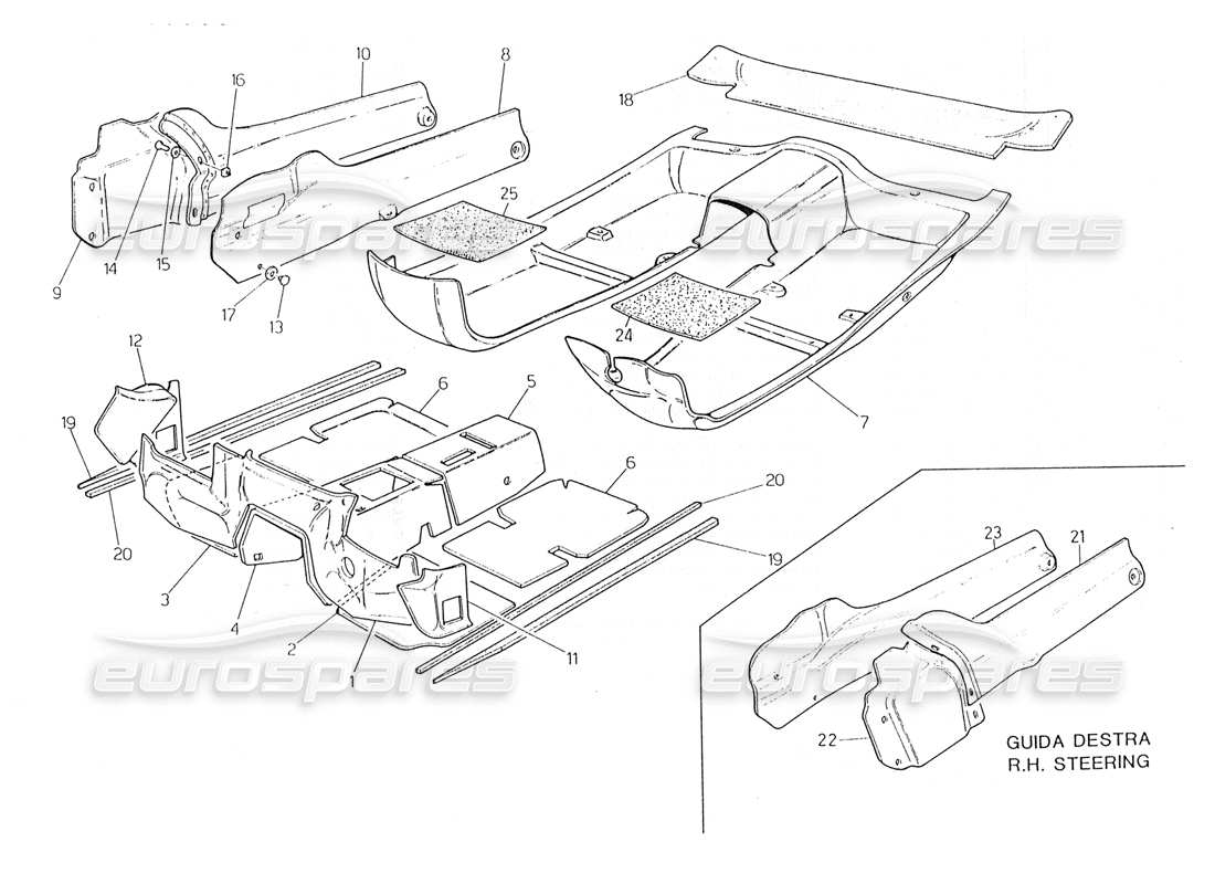 maserati 228 diagramma delle parti di tappeti e feltri