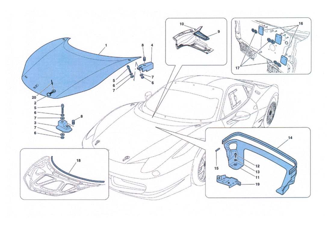 ferrari 458 challenge diagramma della parte cofano anteriore