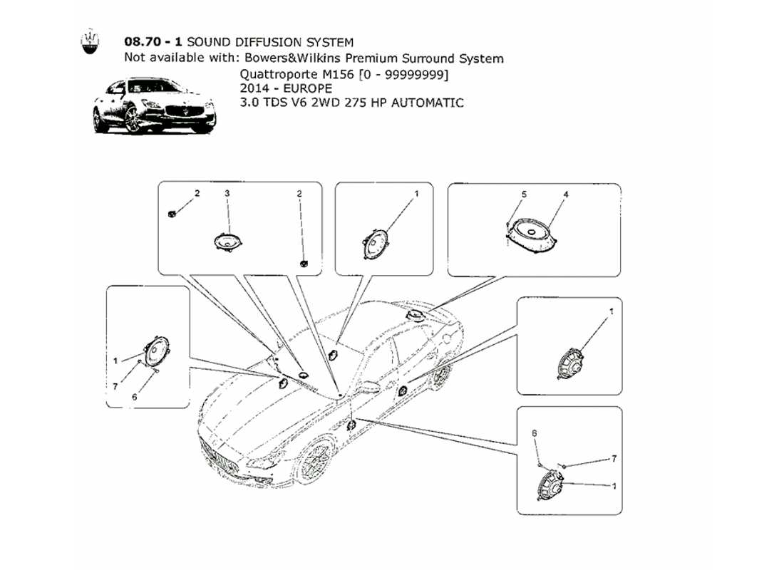 maserati qtp. v6 3.0 tds 275bhp 2014 schema delle parti del sistema di diffusione del suono