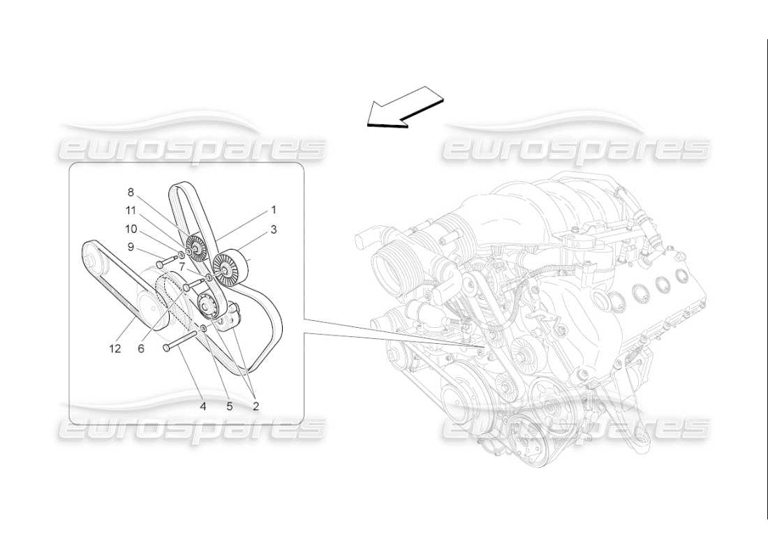 maserati qtp. (2009) 4.7 auto diagramma delle parti delle cinghie dei dispositivi ausiliari