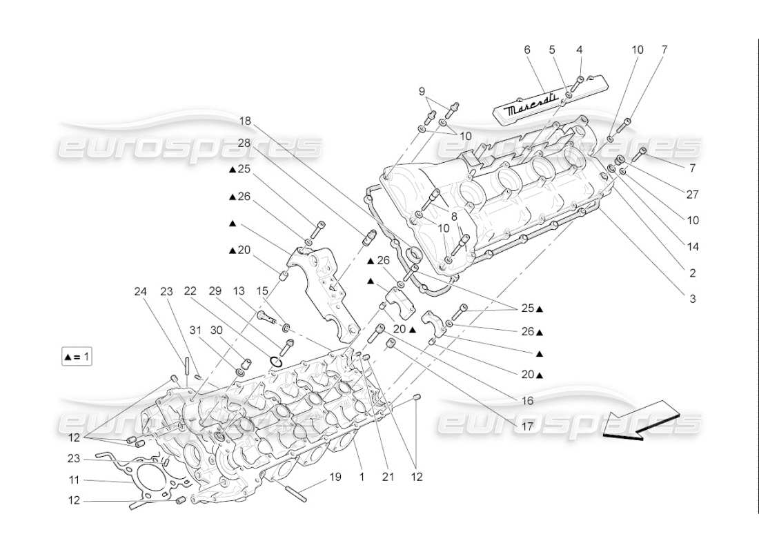 maserati qtp. (2007) 4.2 f1 diagramma delle parti della testata del cilindro sinistra