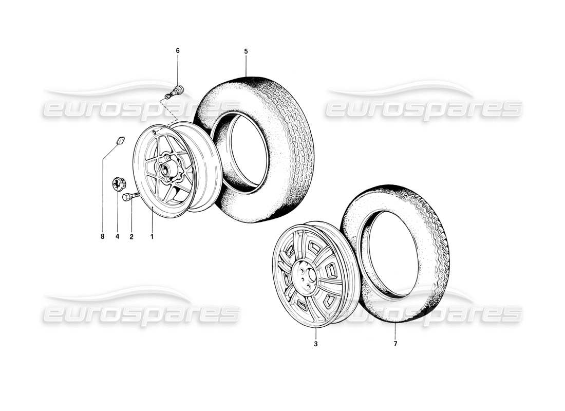 ferrari 308 (1981) gtbi/gtsi ruote diagramma delle parti