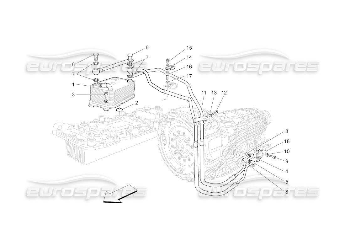 maserati qtp. (2011) 4.7 auto diagramma delle parti di raffreddamento dell'olio del cambio e della lubrificazione