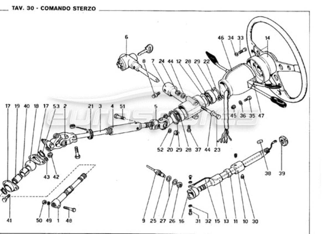 ferrari 246 gt series 1 schema delle parti comando dello sterzo