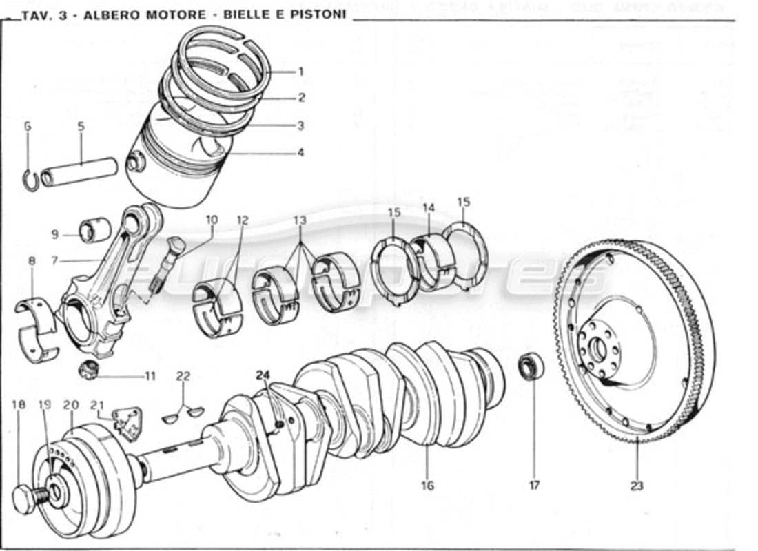 ferrari 246 gt series 1 albero motore - diagramma delle parti di bielle e pistoni