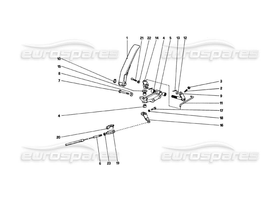 ferrari 308 gtb (1980) diagramma delle parti del comando dell'acceleratore (varianti per versioni con guida a destra).