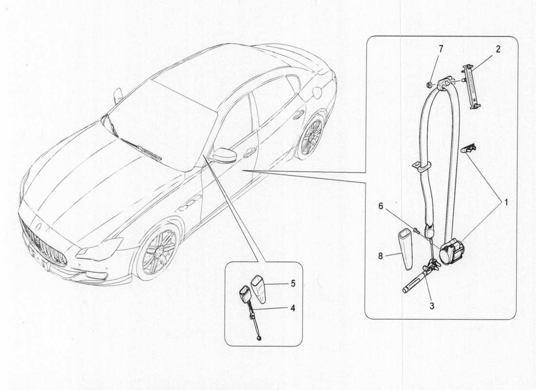 maserati qtp. v6 3.0 bt 410bhp 2015 diagramma delle parti delle cinture di sicurezza anteriori