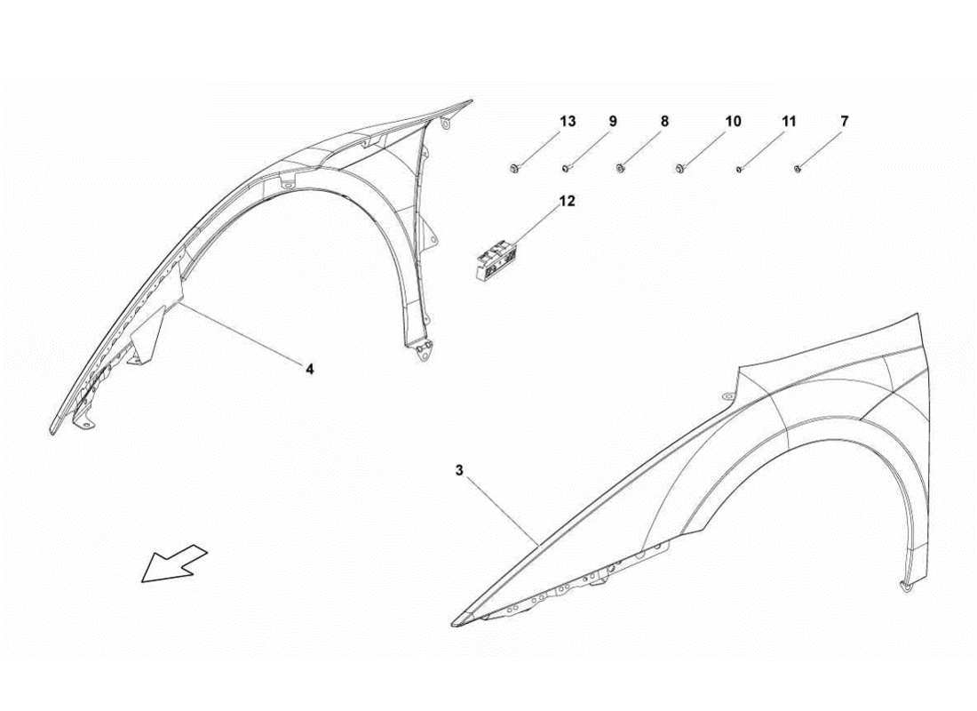 lamborghini gallardo lp560-4s update diagramma delle parti del parafango anteriore