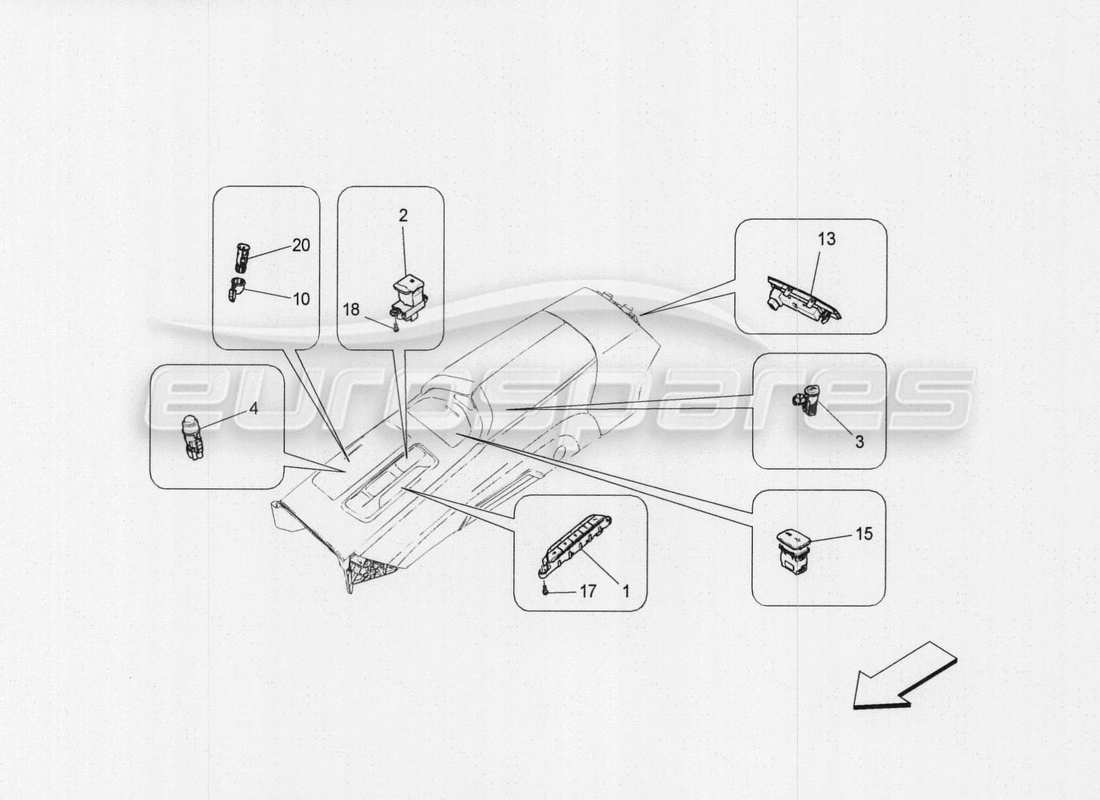 maserati qtp. v8 3.8 530bhp auto 2015 diagramma delle parti del sistema di allarme e immobilizzatore