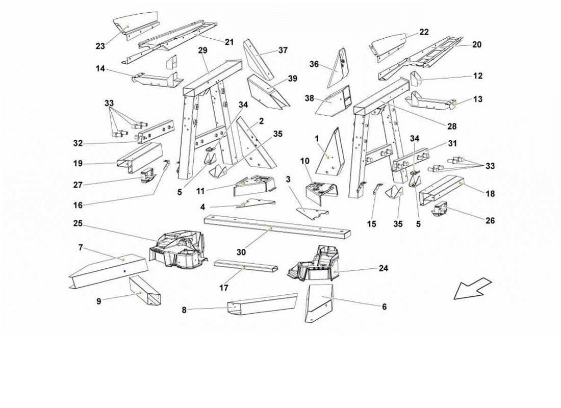 lamborghini gallardo lp570-4s perform diagramma delle parti degli elementi del telaio posteriore