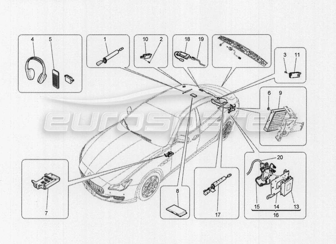 maserati qtp. v8 3.8 530bhp auto 2015 schema delle parti del sistema di diffusione del suono