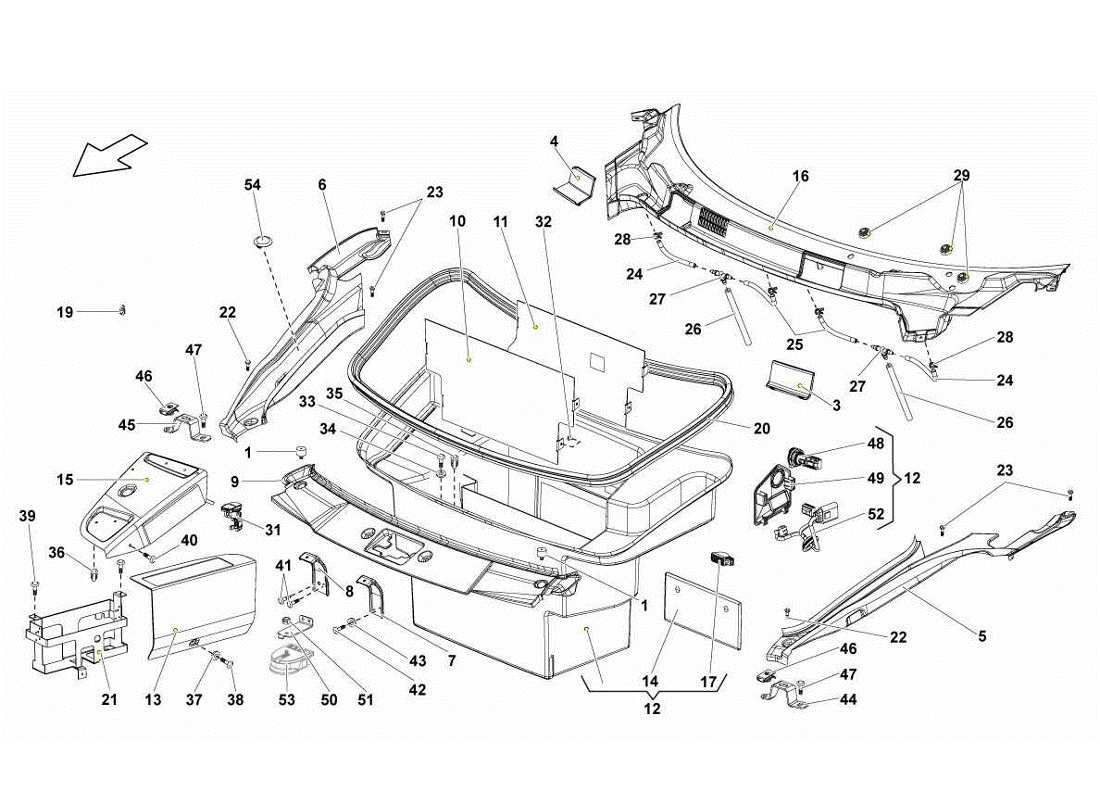 lamborghini gallardo lp560-4s update finiture per stivali bagagli diagramma delle parti