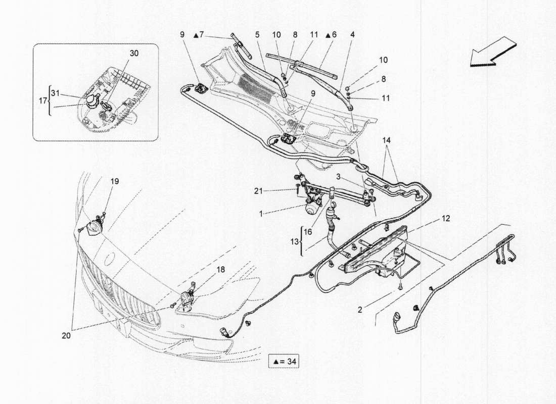 maserati qtp. v6 3.0 tds 275bhp 2017 diagramma delle parti dei dispositivi esterni del veicolo