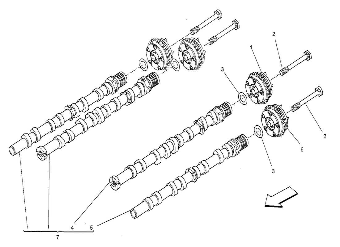 maserati qtp. v8 3.8 530bhp 2014 schema delle parti dell'albero a camme della testata sinistra